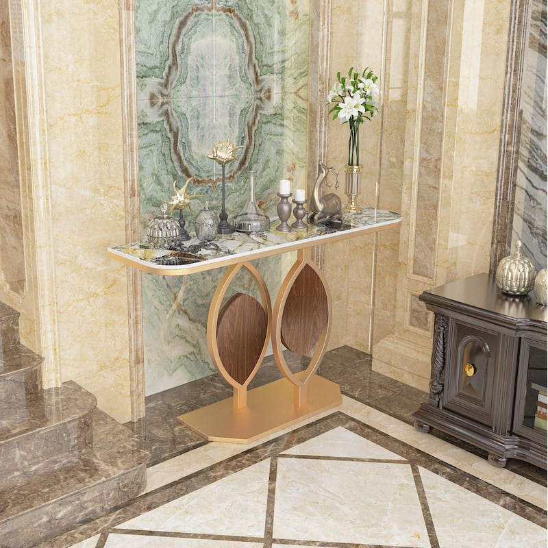 48" Modern Console Marble Table with Gold Base Entryway Living Room - 48"x12"x31"