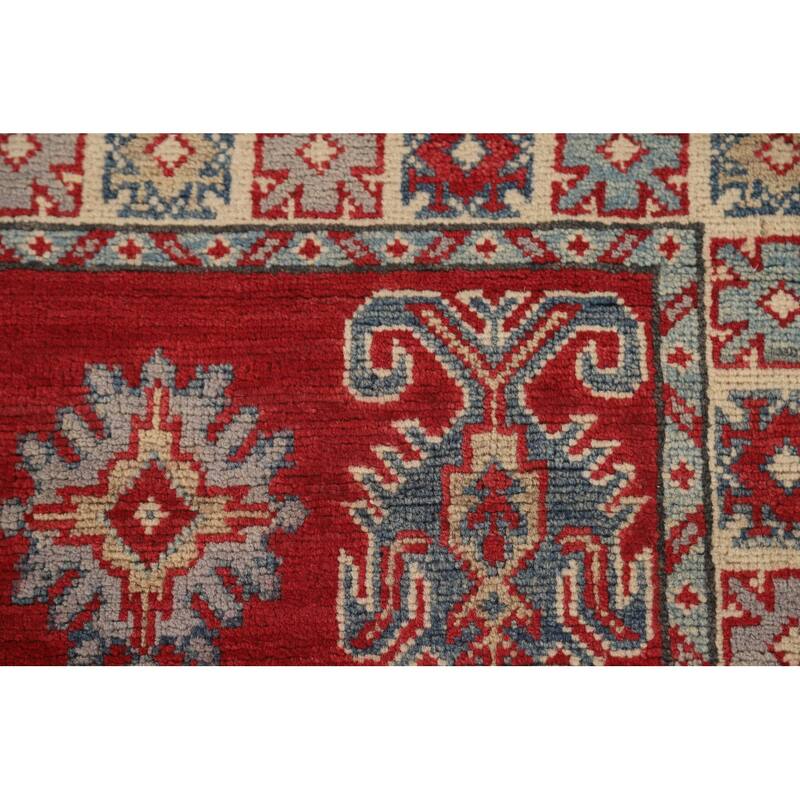 Geometric Kazak Runner Rug Hand-Knotted Traditional Wool Carpet - 2'8" x 9'4"