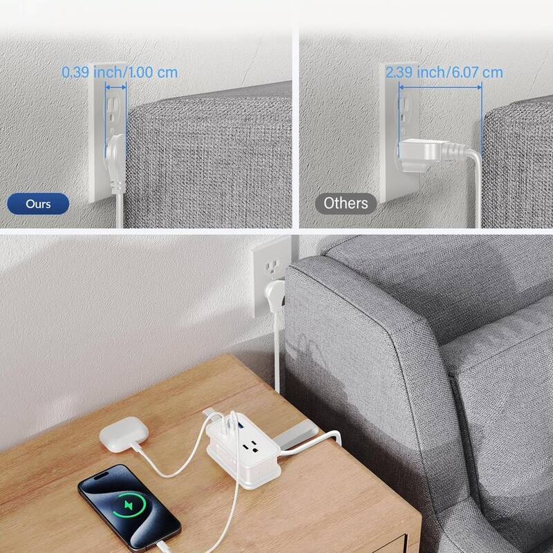 Portable Travel Power Strip with USB Ports 3ft travel extension cord
