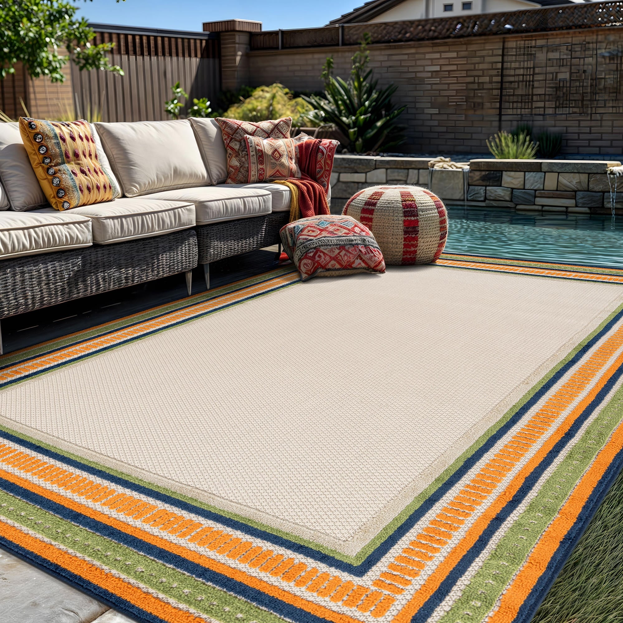 World Rug Gallery Coastal Border Indoor/Outdoor High-Low Area Rug