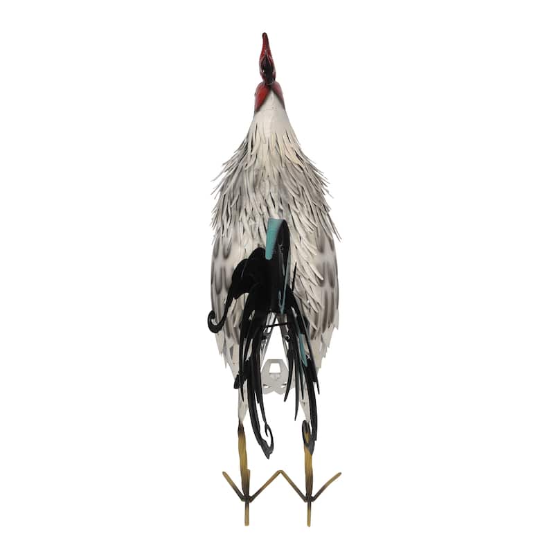 Metal White Feathered Rooster Decor