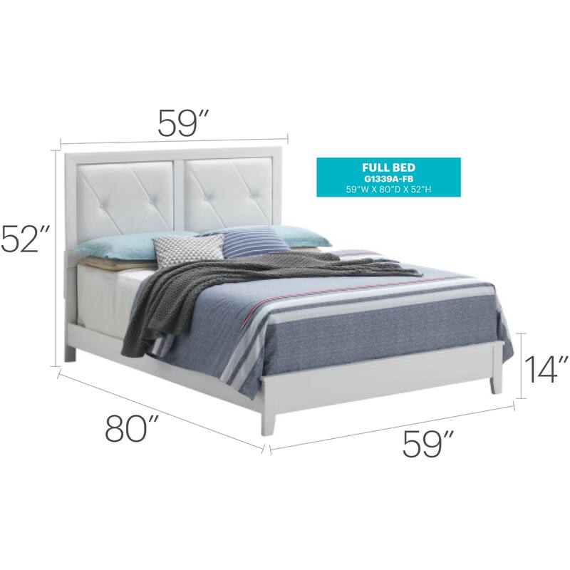 White Full Bed with Transitional Style, Durable Frame and Sleek Finish for Bright and Comfortable Bedroom Retreats