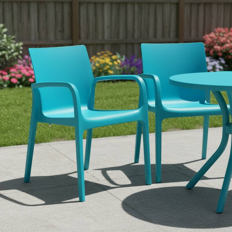 HomeRoots Set of Two Blue Heavy Duty Plastic Outdoor Stacking Dining Chairs