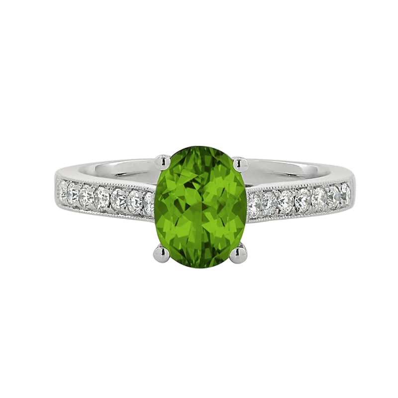 Auriya 1 1/5ct Fancy Oval Peridot and Diamond Engagement Ring 1/4ctw 14k Gold