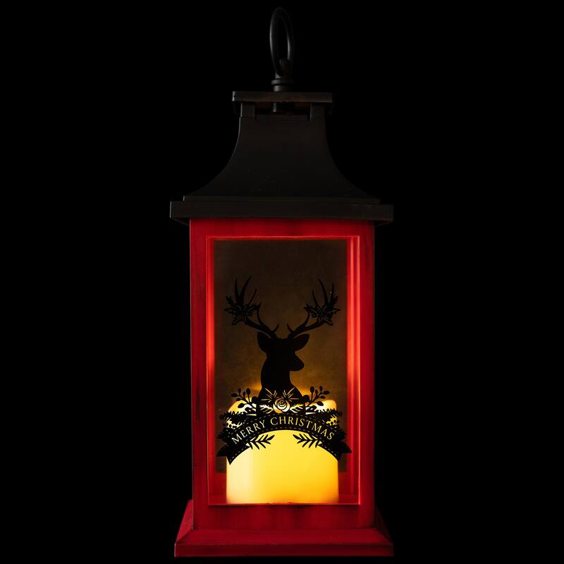LED Lighted Merry Christmas Deer Flickering Candle Lantern - 13.75"