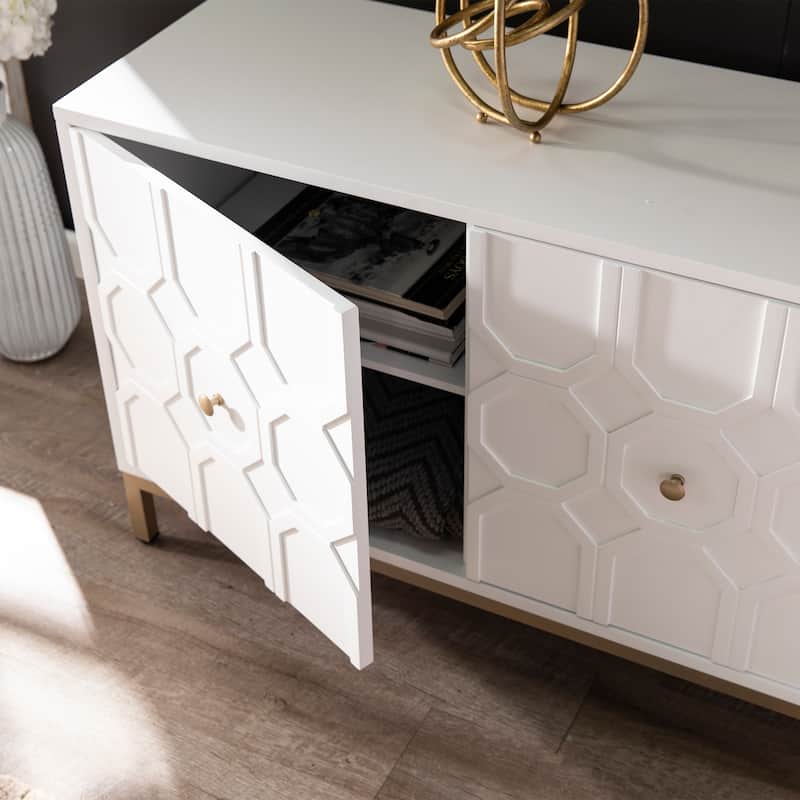 SEI Furniture Gliday Contemporary White Wood 3-Door Buffet Sideboard Accent Cabinet