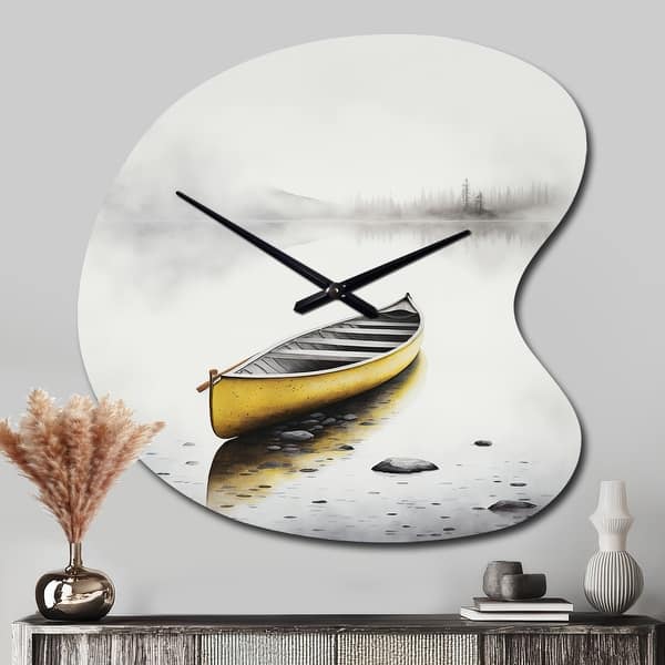 Designart - Yellow Canoe On The Lake I - Coastal Boat Wall Clock in ...