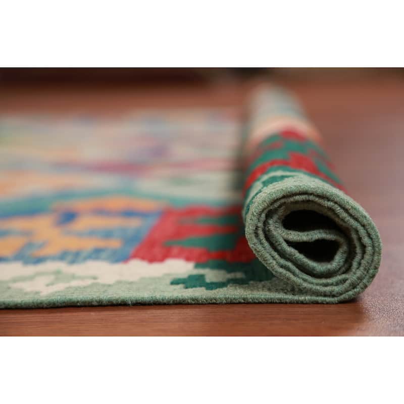 Hand Woven Oriental 100% Wool Carpet Southwestern Geometric Multi-Colored Kilim Area Rug - 8' 3'' X 5' 8''