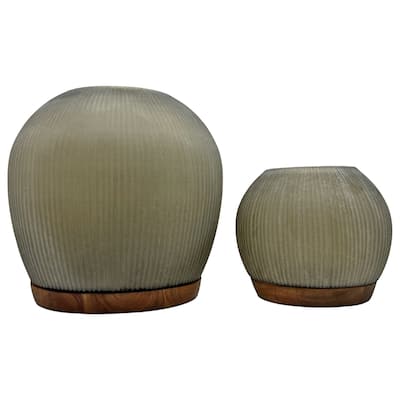 Set of 2 Decorative Handmade Urban Chic Ribbed Vase in Brown