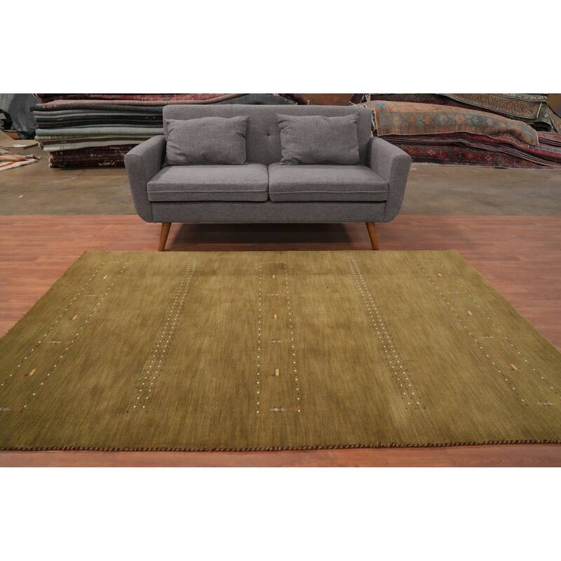 Hand Knotted Oriental 100% Wool Carpet Tribal Animal Pictorial Green Gabbeh Area Rug - 7' 9'' X 5' 1''