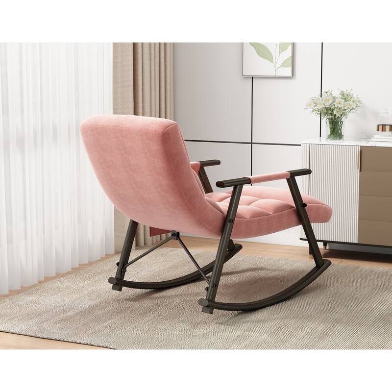 Modern 42.2" Velvet High Back Rocking Chair with Foot Rest and Side Pockets for Living Room