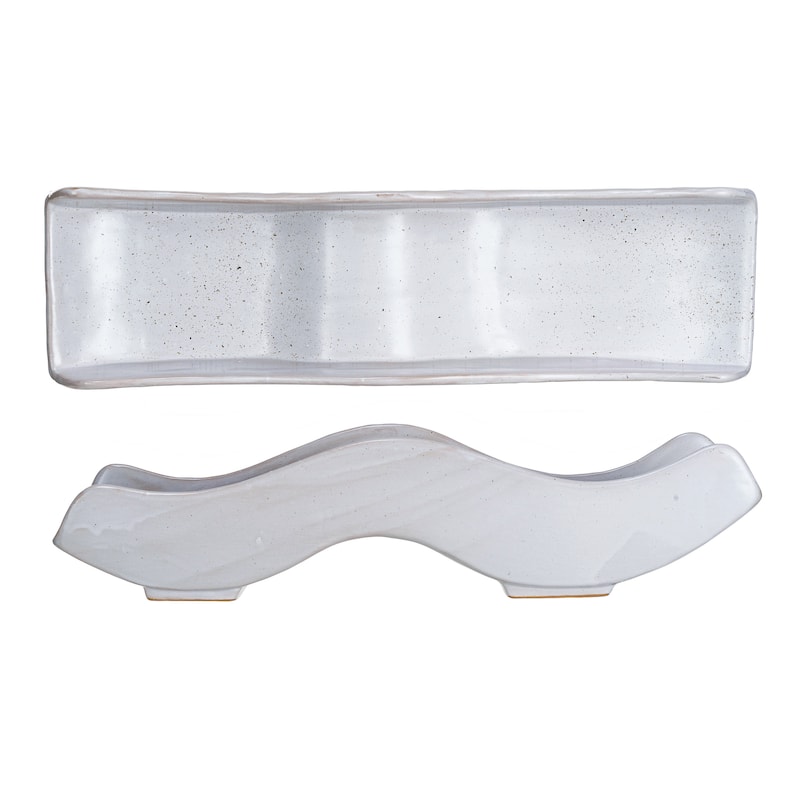 Stoneware Wavy Tray with Reactive Glaze - 13.4"L x 3.6"W x 3.0"H - 13.4"L x 3.6"W x 3.0"H - White