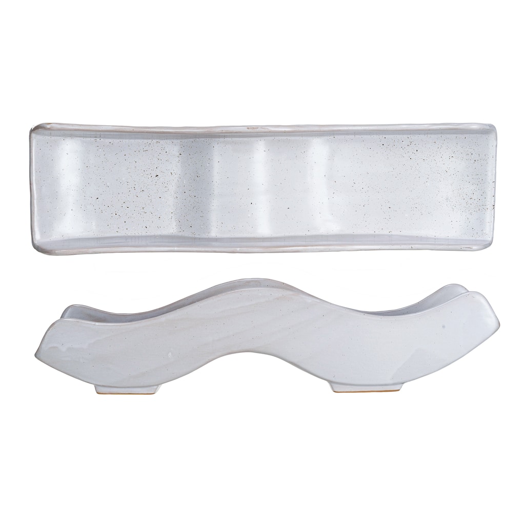 Stoneware Wavy Tray with Reactive Glaze - 13.4"L x 3.6"W x 3.0"H - 13.4"L x 3.6"W x 3.0"H