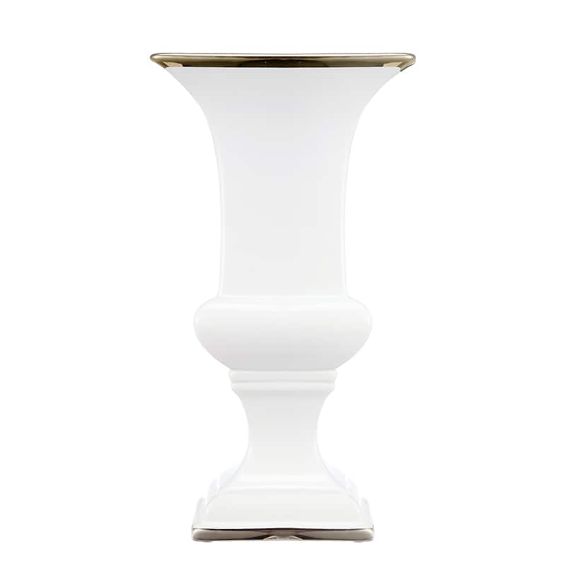 Urn Shaped Vase with Pedestal Base - 11.5" - White and Gold