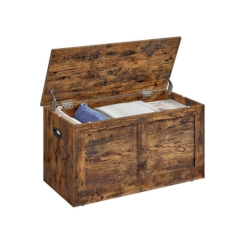 Rustic Brown Storage Bench with Lid Entryway Shoe Organizer Chest with Hidden Compartment - 15.7''D x 31.5''W x 18.3''H