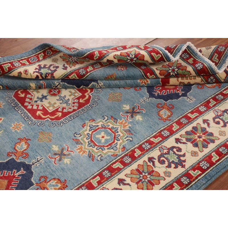 Traditional Kazak Oriental Area Rug Handmade Blue Wool Carpet - 4'11" x 6'9"