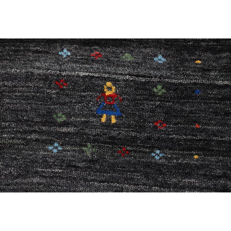 Charcoal Gabbeh Oriental Area Rug Hand-Knotted Silk Carpet - 8'10" x 11'9"