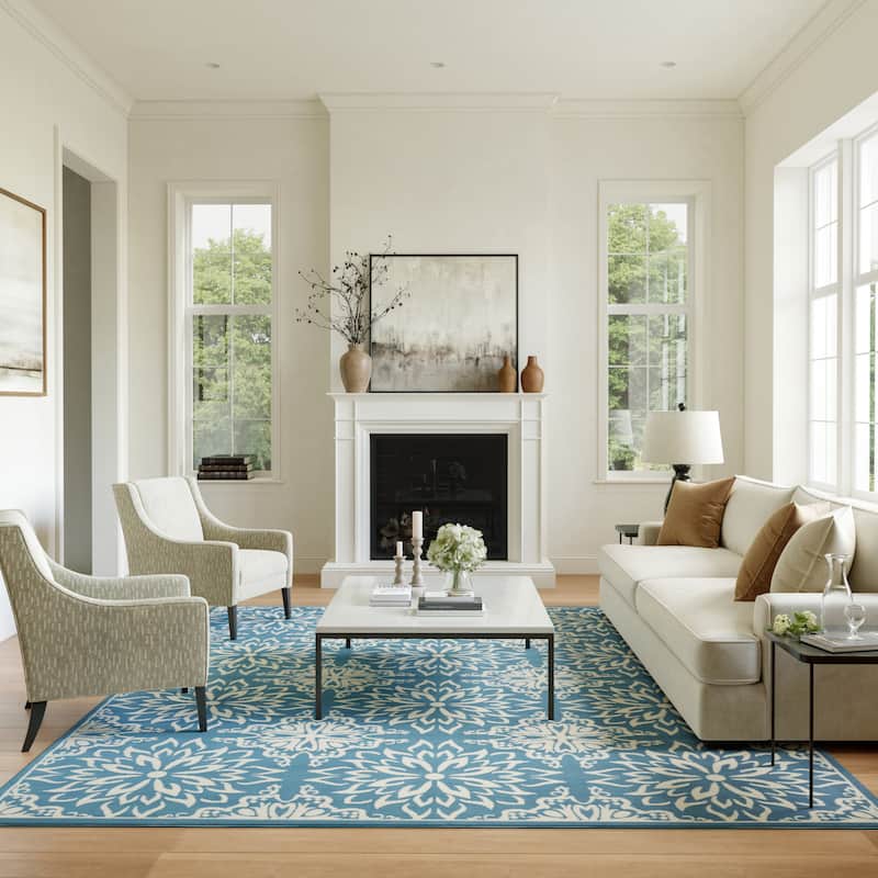 Nourison Jubilant Floral Medallion Area Rug - 6' x 9' - Blue