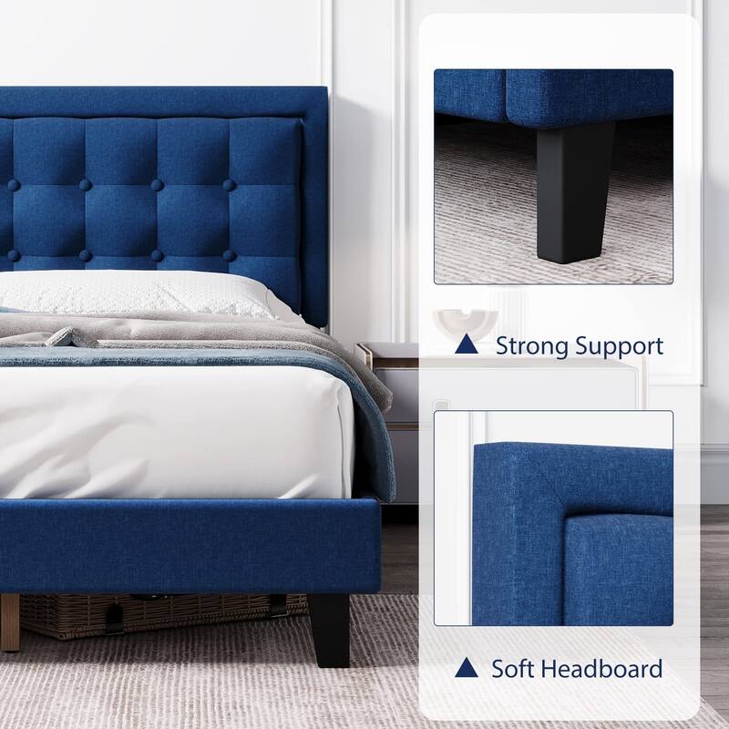 Modern Upholstered Platform Bed with Button Tufted Headboard