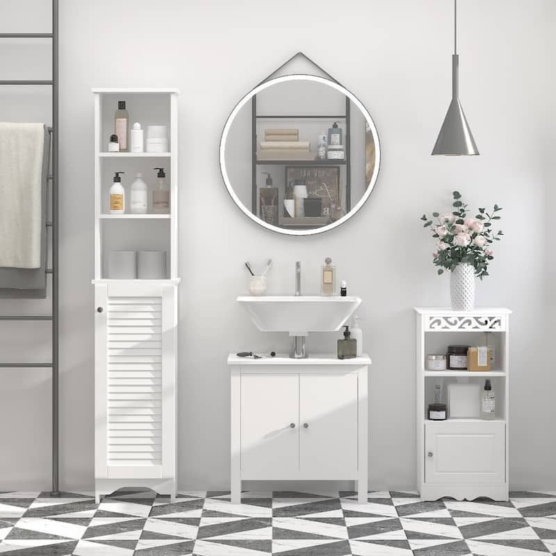 White Tall Bathroom Cabinet with Adjustable Shelves Six Storage Grids and Space Saving Design - 13.5" W x 7.75" D x 65" H - White
