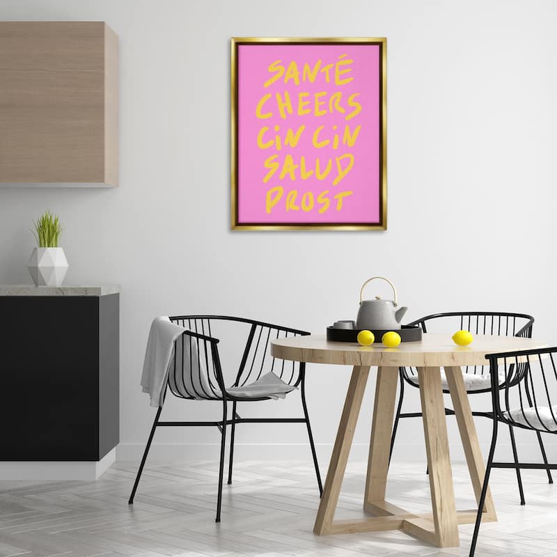 Stupell Multilingual Cheers on Pink Framed Floater Canvas Wall Art Design By House of Lulu