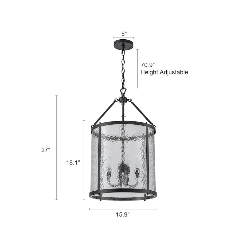 4 - Light Farmhouse Lantern Glass Drum Chandelier for Entryway