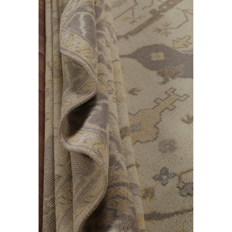 Earth Tone Oushak Indian Rug Hand-Knotted Floral Wool Carpet - 9'2"x 11'6"