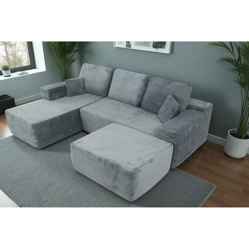 105" Cloud Sectional Couch with U-Shaped Chaise, Modular Corduroy Sofa with Deep Seats, Upholstered Living Room Couch