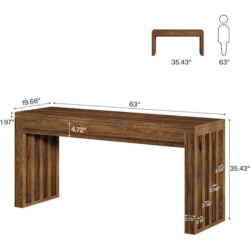 63-inch Farmhouse Rectangular Bar Table Counter Height Pub Dining Kitchen Table - 62.99" W x 19.68" D x 37.40" H