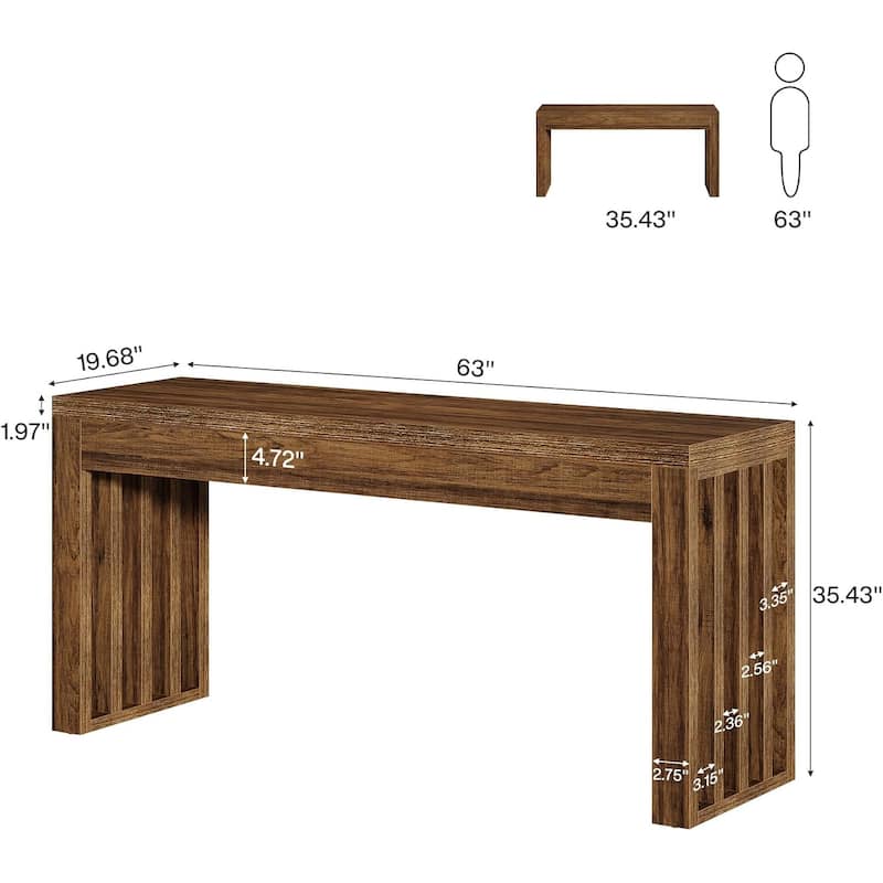 63-inch Rectangular Bar Table, Farmhouse Counter Height Pub Dining Table for Dining Room, Bistro, Restaurant