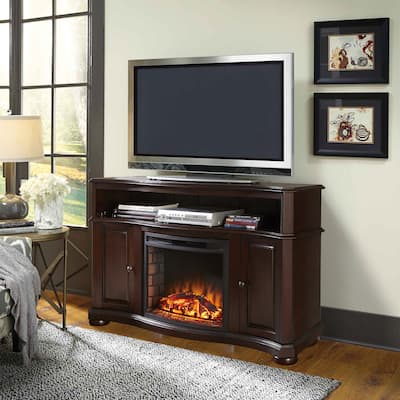 Pleasant Hearth Merrill 54" TV Stand with Electric Fireplace in Merlot - 54 inches in width