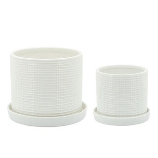 Set of 2 Weave Planters with Saucer 6, 8", White 8"H - 8.0" x 8.0" x 8.0"