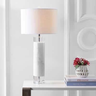 Claire 32" Marble/Crystal LED Table Lamp, White by JONATHAN Y