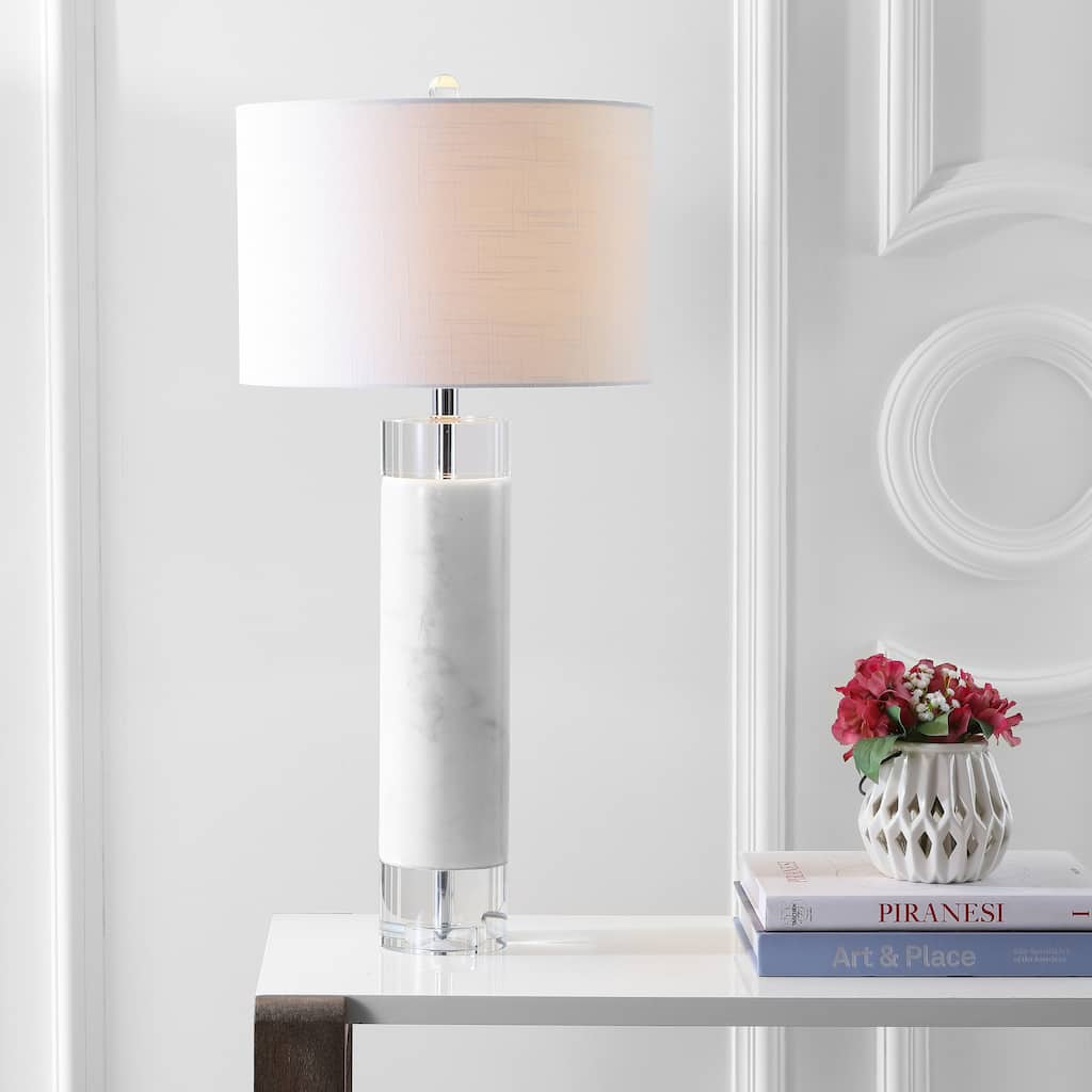 Claire 32" Marble/Crystal LED Table Lamp, White by JONATHAN Y