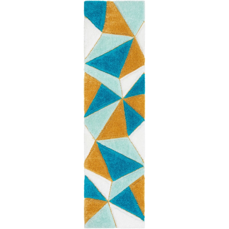 Well Woven San Francisco Venice Geometric Shag Area Rug - 2' 7" x 9' 10" - Blue - Runner