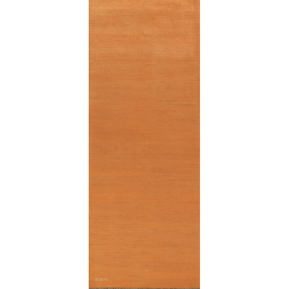 Orange Modern Gabbeh Runner Rug Handmade Wool Carpet - 2'7" x 9'9"