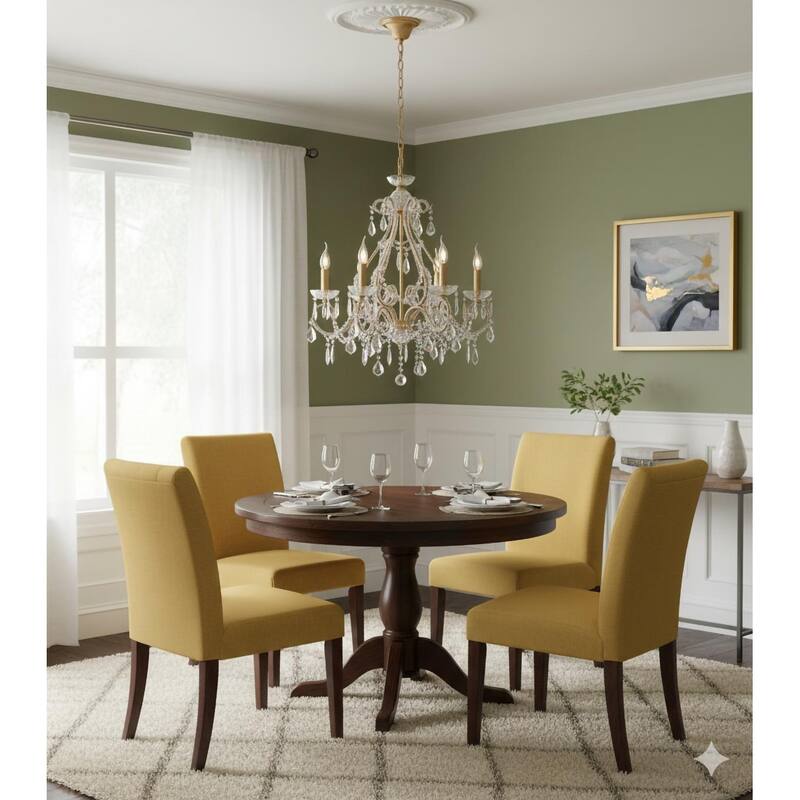 6-Light Gold Chandelier With Clear Crystals