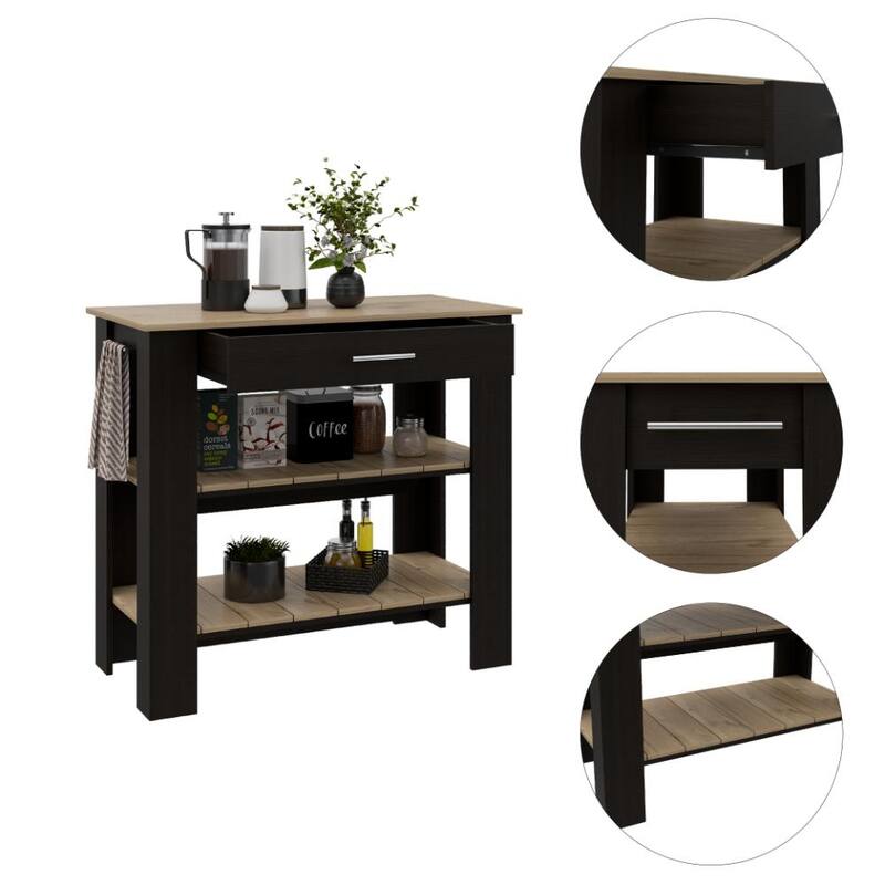 Cala Kitchen Island 40, Two Shelves, One Drawer, Four Legs - Multi
