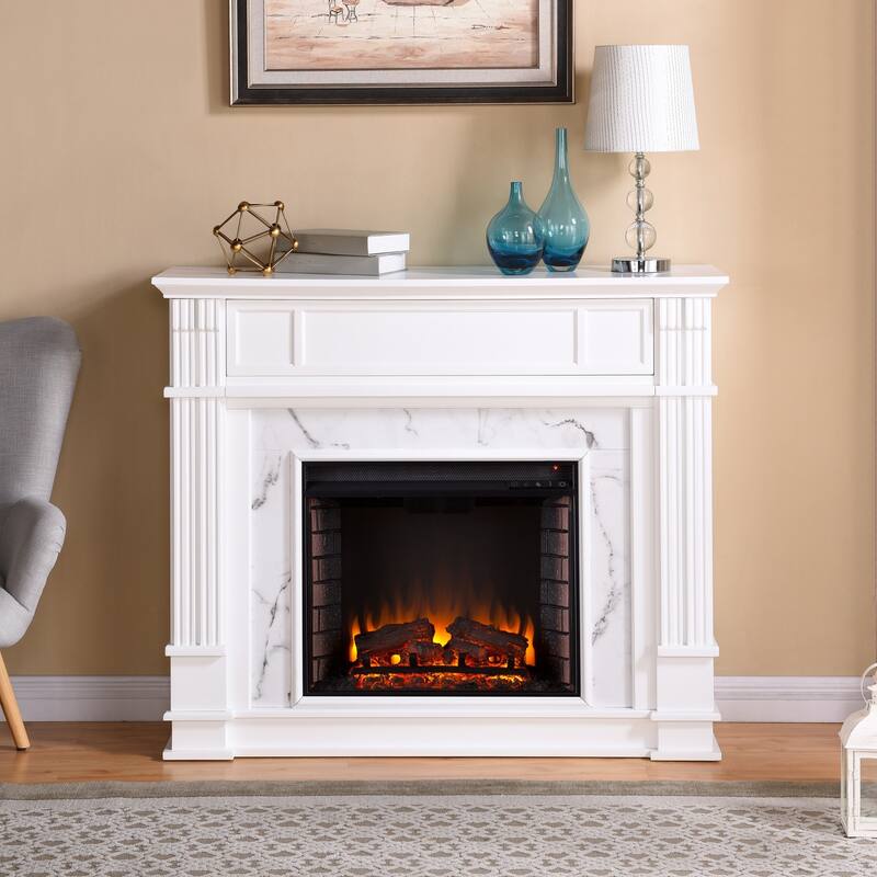 SEI Furniture Occom Electric Fireplace with Faux Marble Mantel with Media Storage