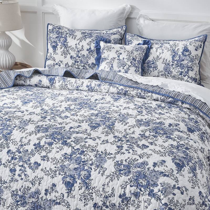 Wonderful 5-Piece Cotton Quilt Set Floral Printed Bedding Set