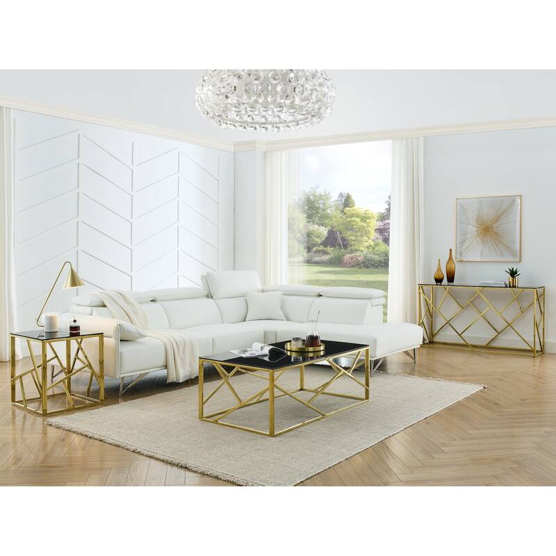 20 Inch Modern Glass Corner End Table with Geometric Metal Frame, Accent Table Nightstand Furniture