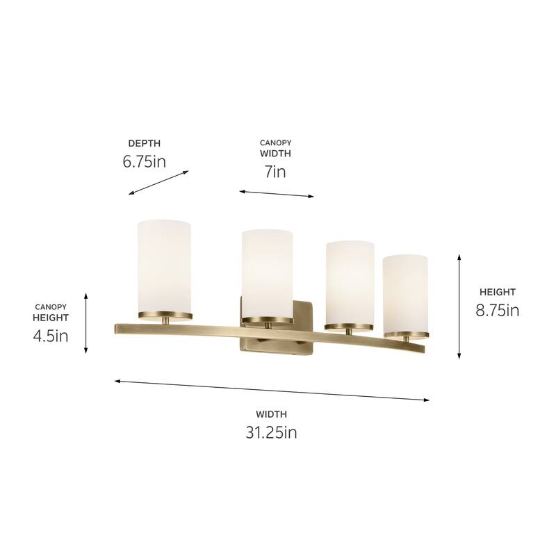 Kichler Lighting Crosby 31.25 in. 4-Light Natural Brass Vanity Light with Etched Glass