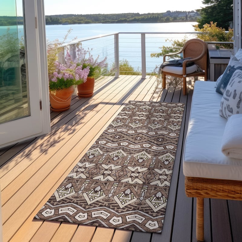 Machine Washable Indoor/ Outdoor Chantille Mosaic Global Rug - Brown - 2'3" x 7'6"