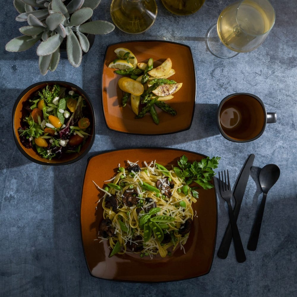 Gibson Soho Lounge Square 16-Piece Reactive Glaze Stoneware Dinnerware Set