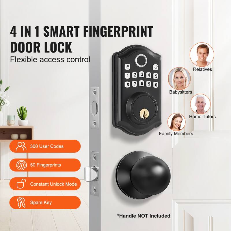 Fingerprint Door Lock for Front Door, Electronic Keypad Deadbolt with 300 Users