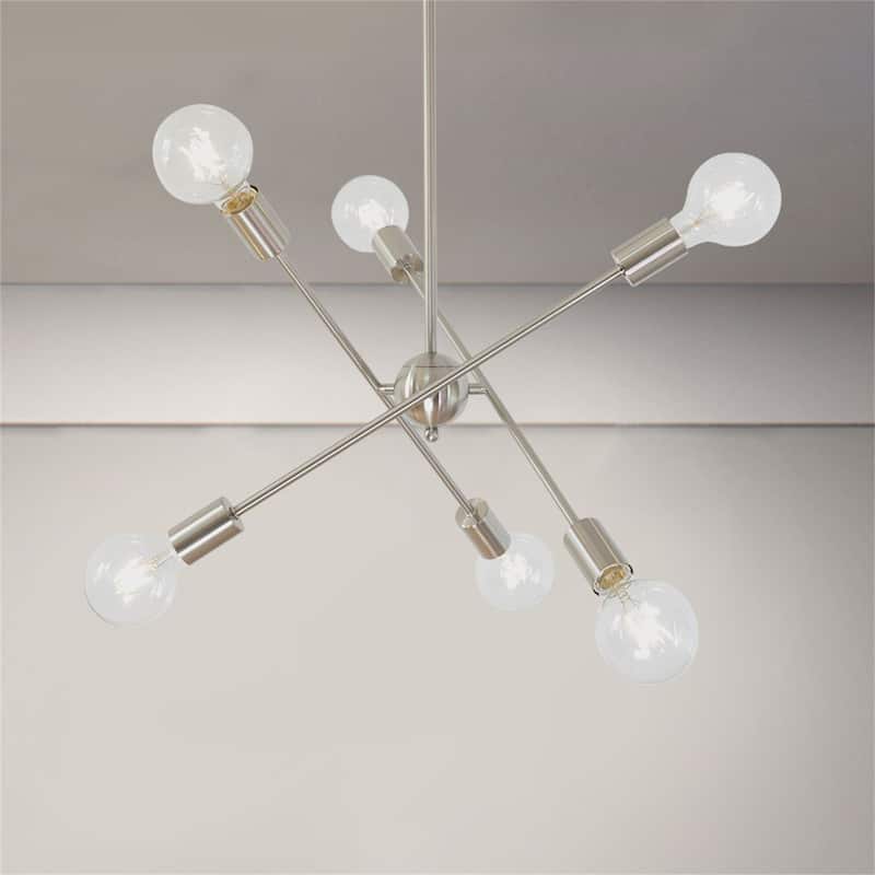 6-Light Mid-Century Sputnik Chandelier in Brushed Nickel with Gold Accents