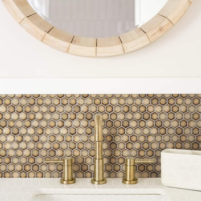 Merola Tile Hudson 1" Hex Caffe 11-7/8" x 13-1/4" Porcelain Mosaic Floor and Wall Tile - Case (10 Tiles)