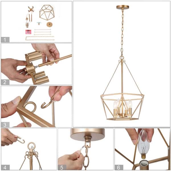 Zeci Modern Farmhouse 4-light Gold Lantern Chandelier Cage Ceiling Lights  for Dining Room D15.5undefinedundefined X H81.5 34069238