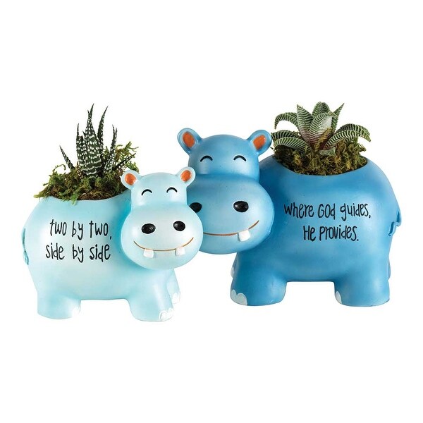 Set of 2 Blue and Green Hippo Duo Nursery Planters 5.5" - N/A