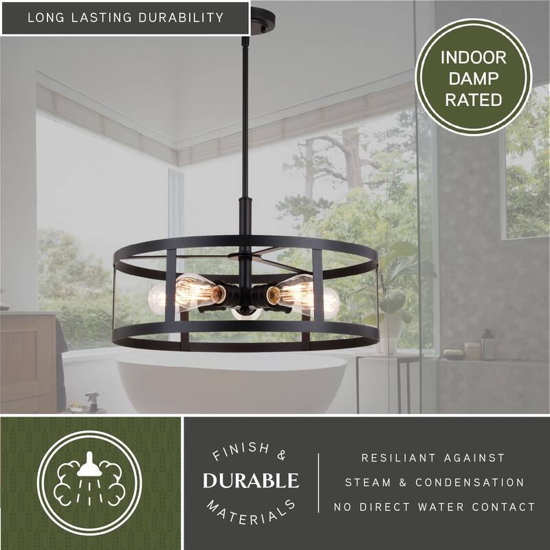 Akron 5L Oil Rubbed Bronze Drum Cage Farmhouse Pendant Light - 20-in W x 16.75-in H x 20-in D